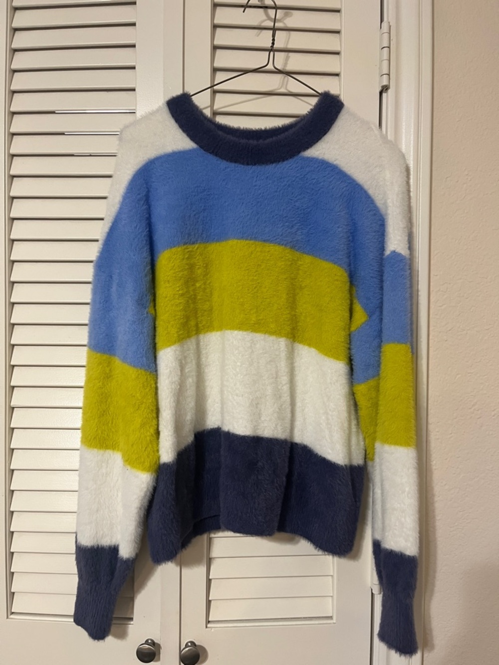 aerie Plush Striped Crewneck Sweater in Blue, White & Green
